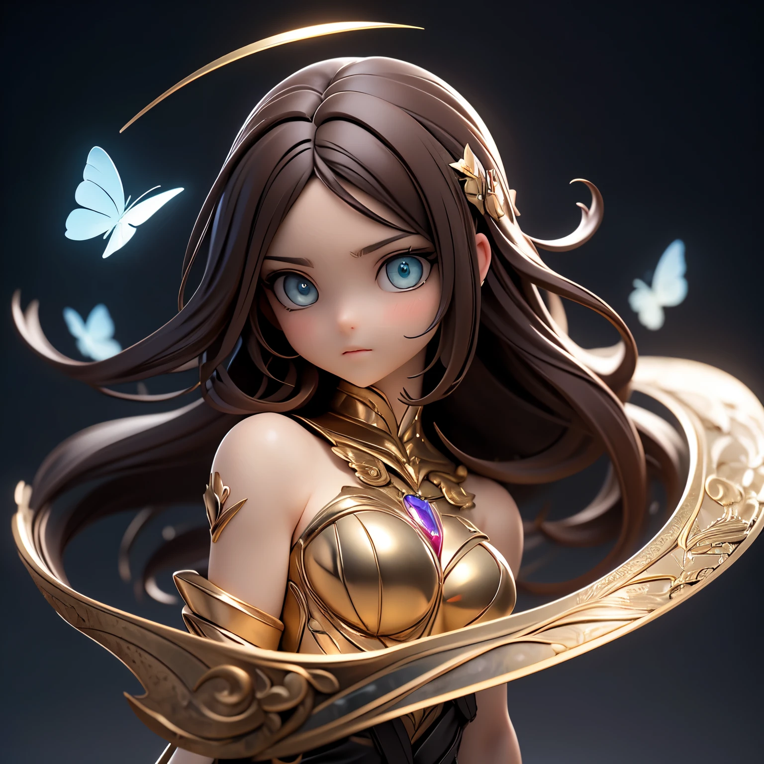 8k portrait of beautiful robot with brown hair, complex, elegant, Very detailed, majestic, digital photography, Artgerm、Artwork by Ruan Jia and Greg Rutkowski, Surrealism, gold butterfly filigree, shattered glass, (masterpiece, Side light, Exquisite and beautiful eyes: 1.2), human development report