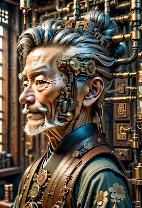 薬を販売しているImmortal,優しそうなelder,wiring,Immortal:elder:gray hair:wrinkled face:Chinese:i doubt it:The right arm of the machine,Fusion...