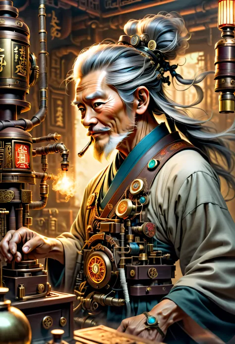 薬を販売しているimmortal,優しそうなelder,wiring,immortal:elder:gray hair:wrinkled face:chinese:i doubt it:the right arm of the machine,fusion...