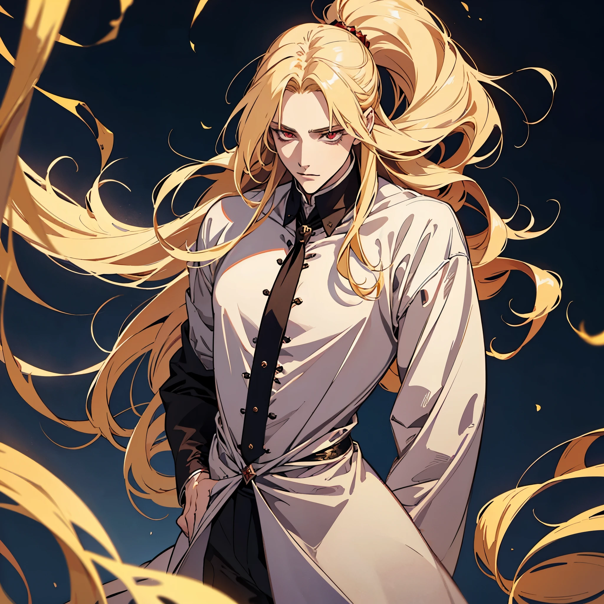 anime, one! man with long blonde hair, alucard, castelvania, beautiful androgynous prince, magical blond prince, delicate androgynous prince, handsome male vampire, detailed 30 year old male face, casimir art, anime handsome man, key anime art, vampire, male vampire, red eyes, sexy, attractive, full body, tongle, NO clothes, NO shirt, adult content, nudity, penis