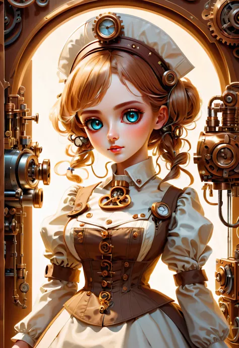 mechanism:humanoid:nurse:16th century european nurse uniform,medical supplies,doll face:perfect face:big eyes,eyelash,wiring,she...