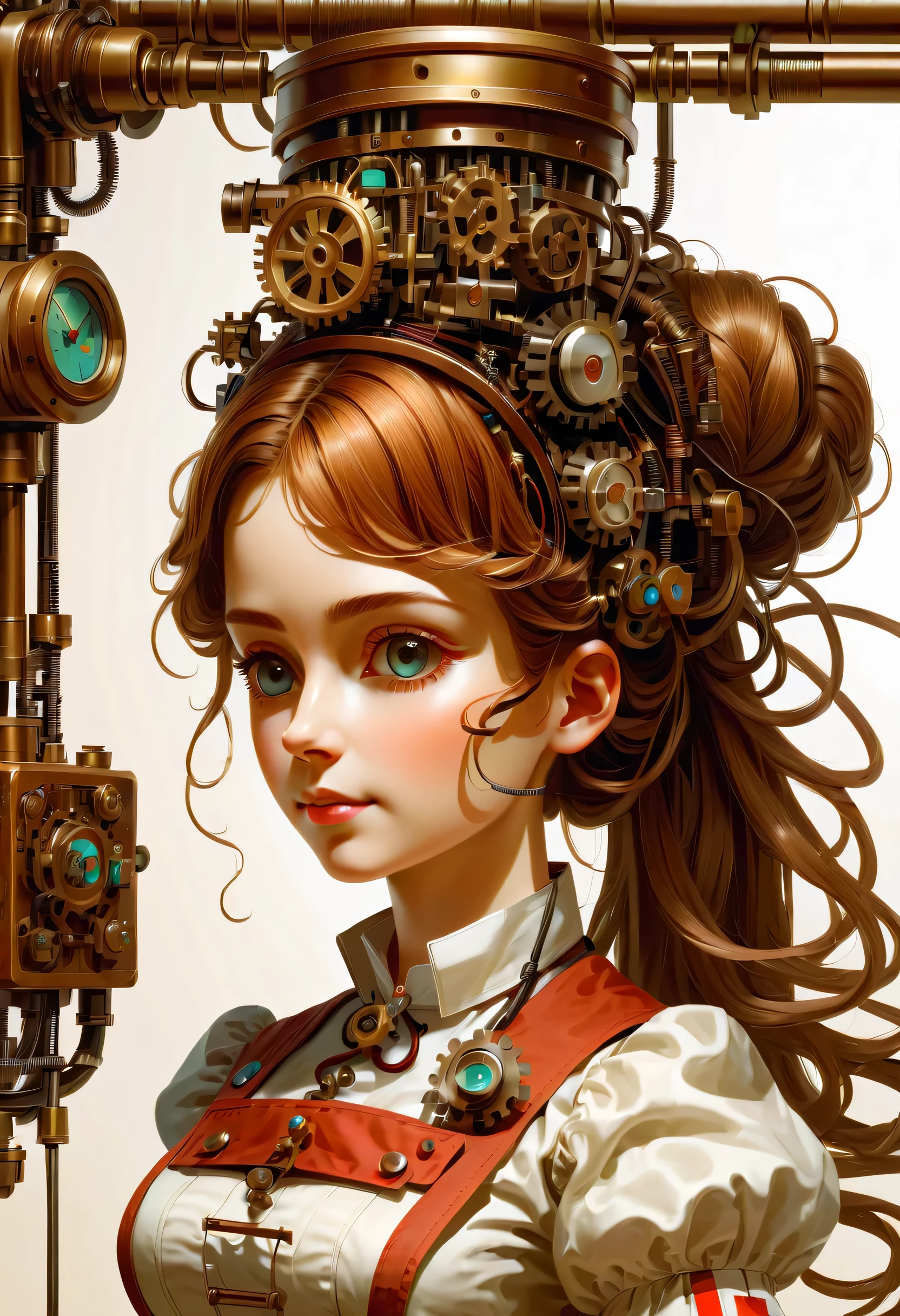 机制:人形生物:護士:16th century European 護士 uniform,医疗用品,使用電線作為髮飾,接线,她是由機器製成的,蒸汽朋克元素,机械的 engineering,机械的ly,机械的,流行音樂,可愛的,裝置,軸,錯綜複雜的細節,很好,高解析度,高品質,最高品質,清楚地,清楚,美麗的光影,三个维度,可愛的外表,複雜的配置,机制,動態的,忙碌的,努力工作,讓人想要支持的表達方式,