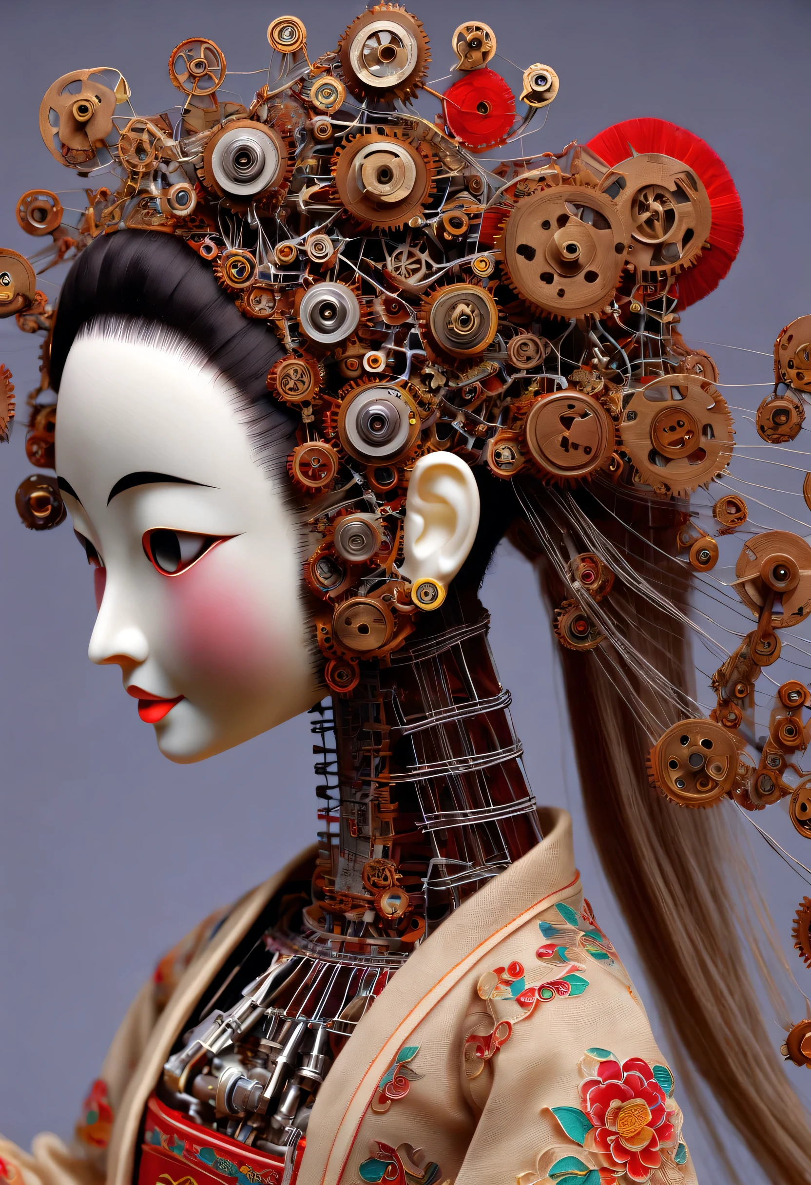 Design de boneca mecânica，（todo o corpo），（Fantoches de corda feitos à máquina e bonecos de piano Hanfu），Arte popular chinesa，Artistas usam cordas para puxar fantoches para completar vários movimentos e tornar os fantoches expressivos vívidos e interessantes。A forma e a estrutura dos fantoches de barbante são relativamente complexas，Existem engrenagens e fios，fazer corpo，cabeça de fantoche、Barriga de gaiola、membros e linhas de elevação, etc..，Cada parte é uma estrutura mecânica，Funcionalidade e expressividade，