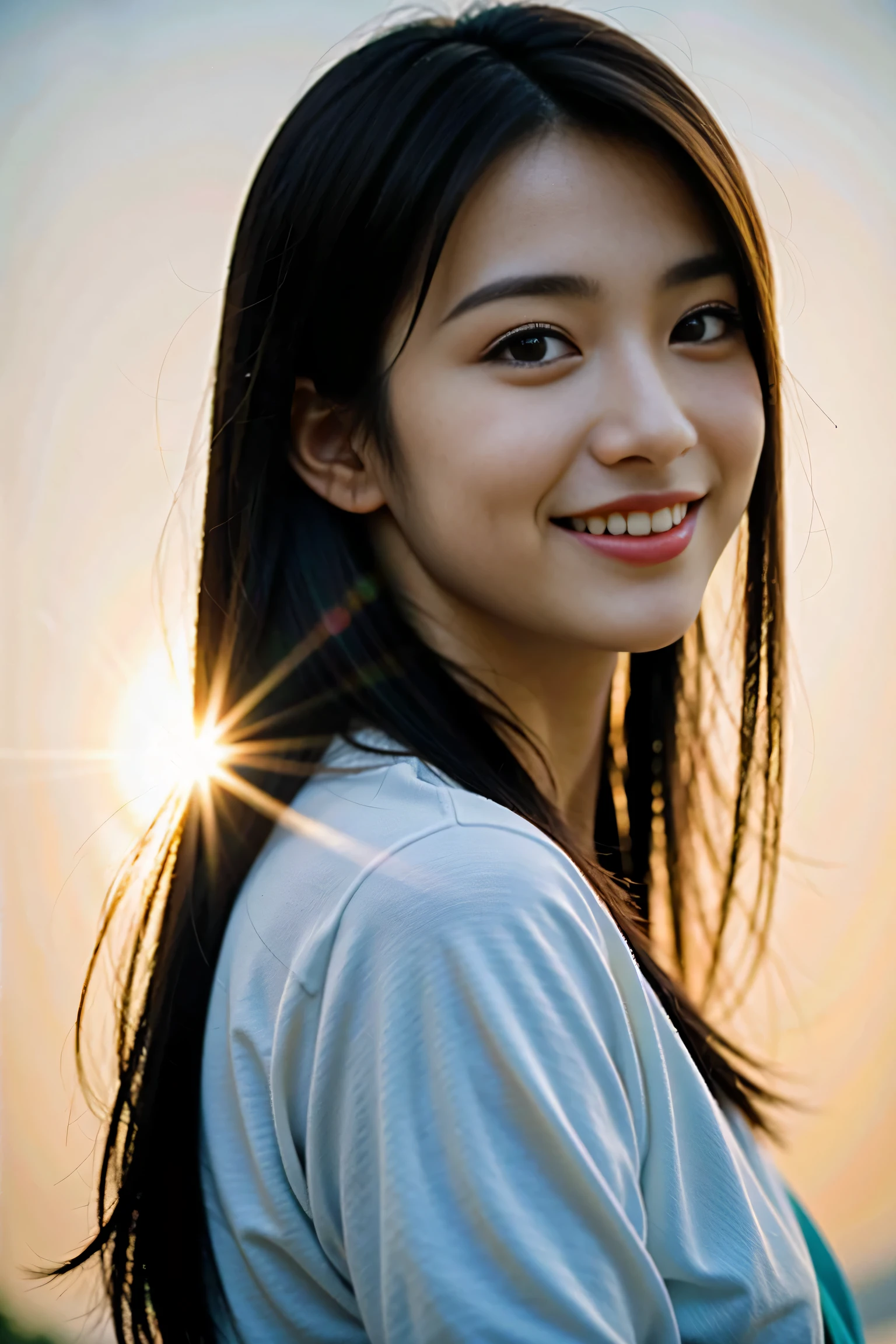 Uma mulher japonesa usando um vestido estiloso、 Proporções anatomicamente corretas, 8K, Foto RAW, melhor alta qualidade, Obra de arte, foto real, (fotografia com câmera de filme:1.8)、Bela japonesa de 18 anos, (A melhor iluminação usando retroiluminação:1.5)、(Iluminação usando um refletor que atinge o rosto)、linda haine brilhante e pele linda、olhos detalhados、nariz equilibrado、lábios atraentes、Tiroteio、(close do rosto:1.5)、fundo desfocado、Cabelo preto brilhando na luz de fundo、Fotografando de vários ângulos、o sorriso mais bonito、Fotos de qualidade suave