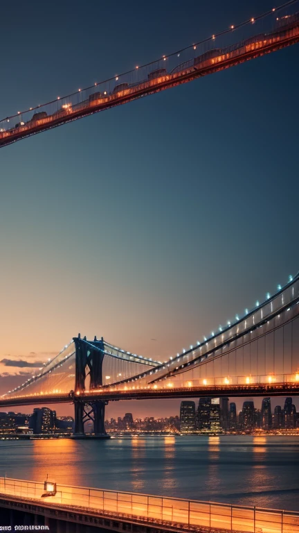 Le pont de Brooklyn à New York, with the Manhattan skyline in the background.