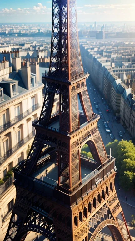 The Eiffel Tower in Paris, vue de dessous, avec les gens se promenant sur le sol en dessous.