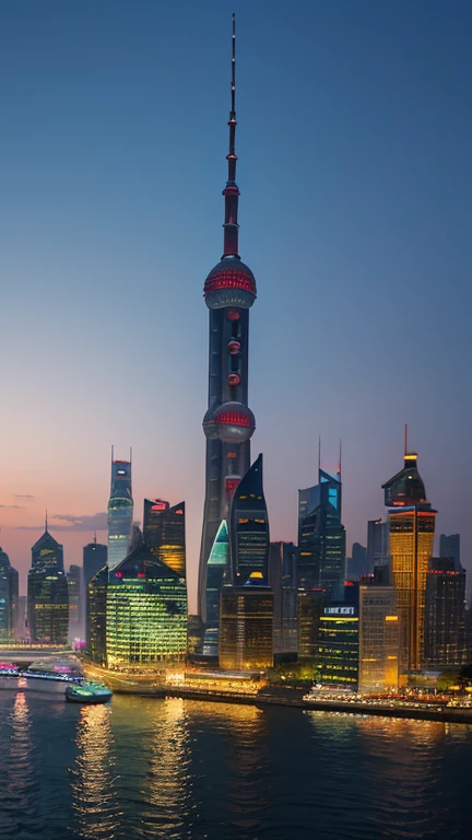 The Bund in Shanghai, with modern skyscrapers on one side and the Huangpu River on the other.