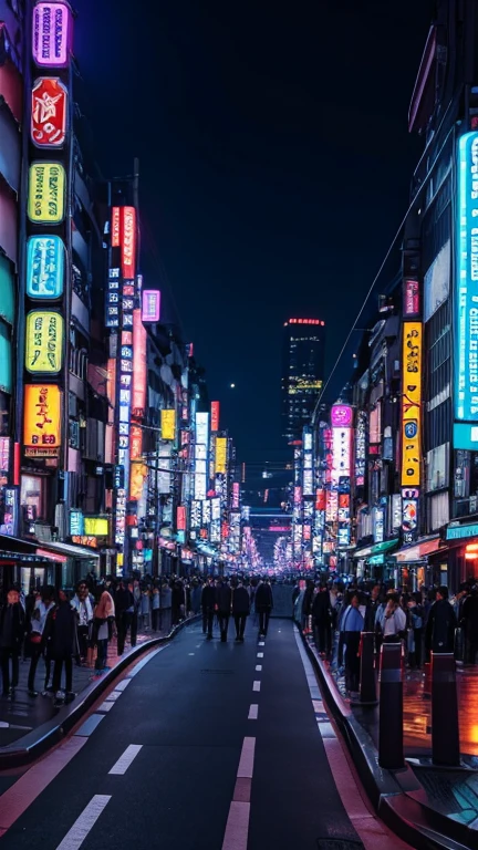 La ville de Tokyo la nuit, with neon lights and illuminated signs.