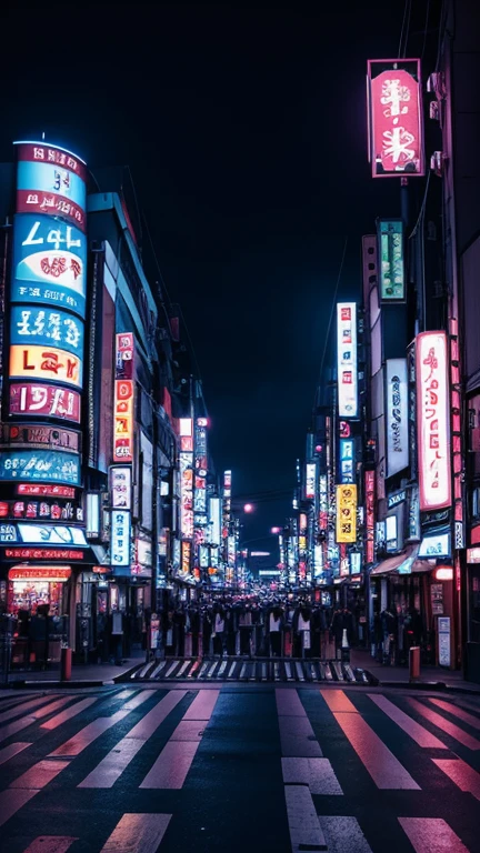 La ville de Tokyo la nuit, with neon lights and illuminated signs.