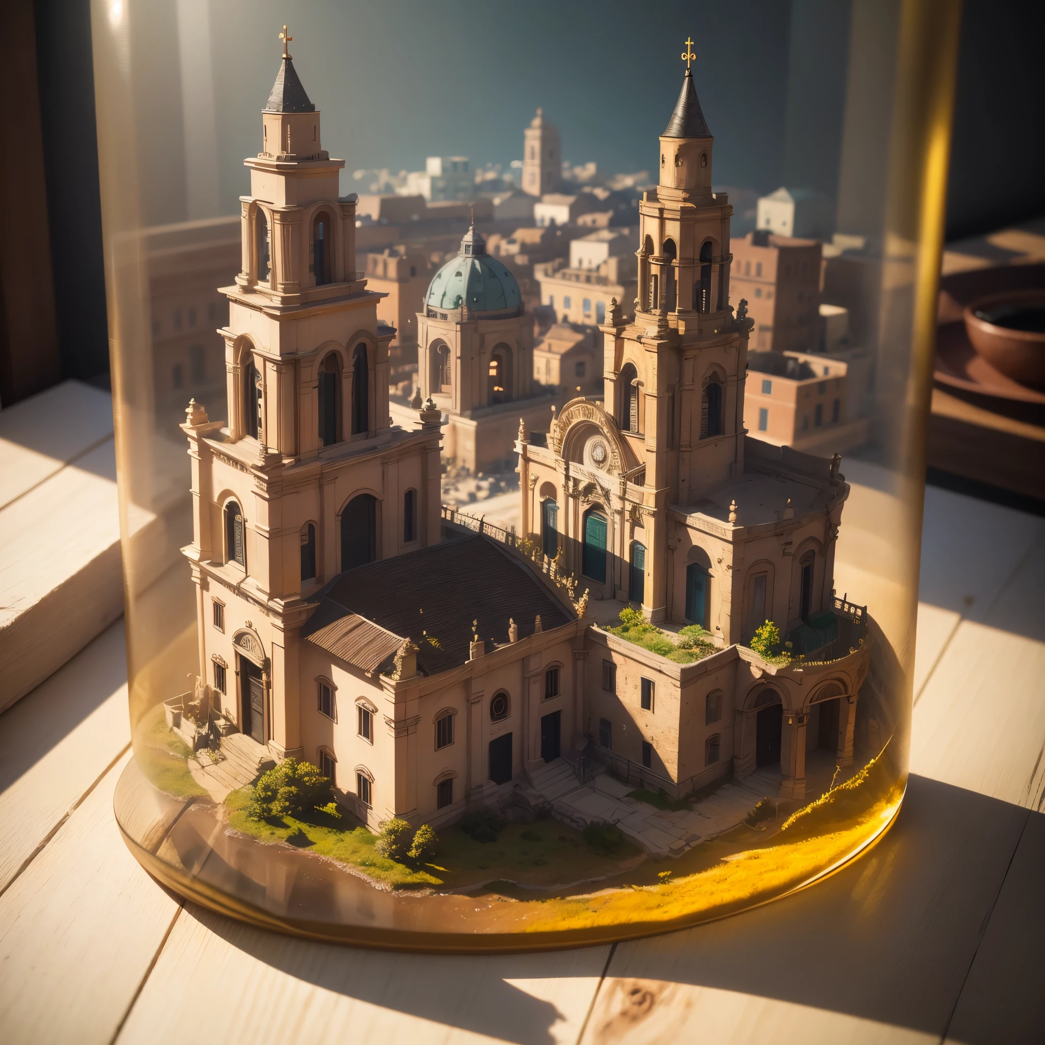 mini\(ttp\), (8k, RAW photo, best quality, masterpiece:1.2), Rome city tucked inside a square glass jar with lid, isometric, miniature, landscape, placing on the windowsill, extremely detailed, 8K, apocalyptic punk style, miniatures, macro photography in close-up 