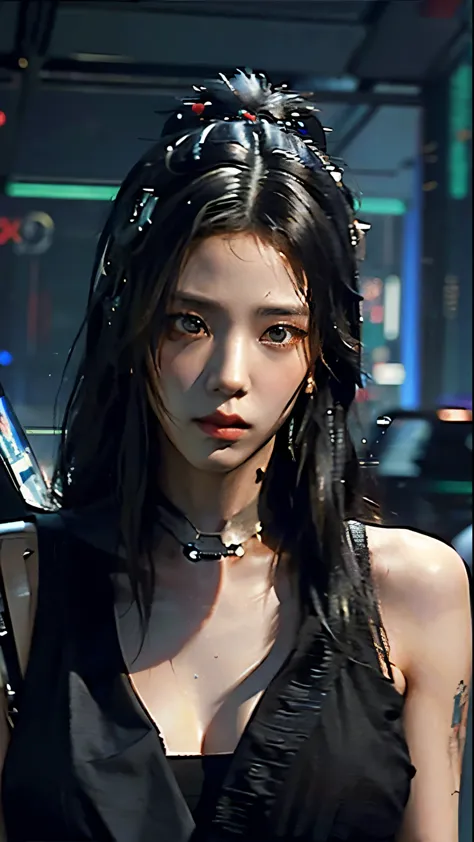 ((best quality)), ((masterpiece)), (highly detailed:1.3), 3d, beautiful (cyberpunk:1.3) samurai woman with long black hair, sexy...