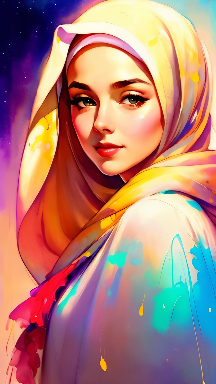 GIL ELVGREN a hijab woman by agnes cecile, luminous design, pastel colours, ink drips, autumn lights