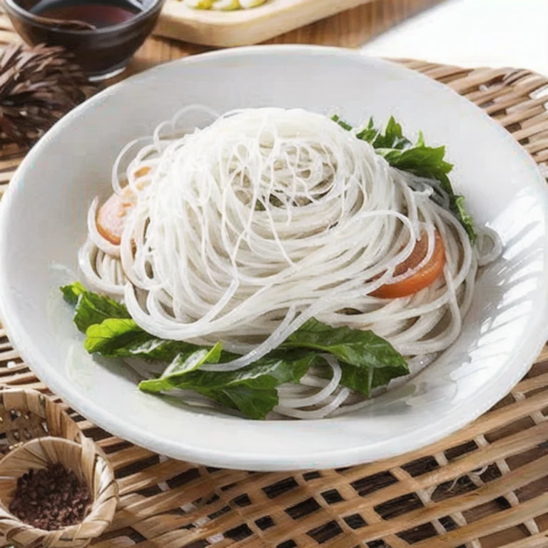 (obra maestra, mejor calidad:1.2), Sirve los fideos japoneses finos y blancos en un recipiente de forma estética.。Foto de comida estilo