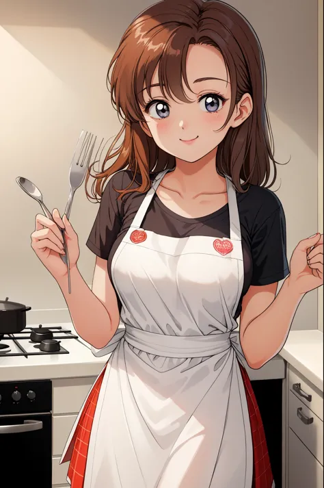 Kousaka honoka、A smile、Cooking in your room、Wearing only an apron、breasts