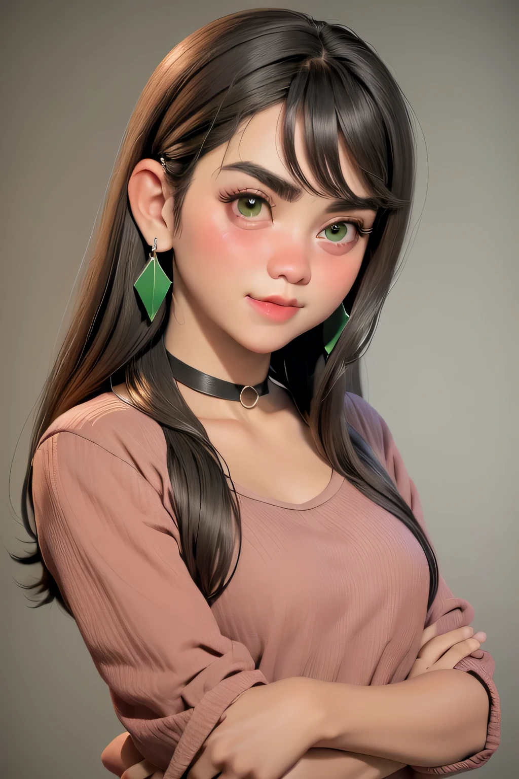 best quality, ..3D rendering work, ..3DMM style, Close-up, portrait, ......3d, 1 girl, only, black hair, teardrop earrings, looking at camera, front, realistic, top , MAKING POSES, background christ the redeemer in at night, bangs, looking away, long straight black hair, parted lips, choker, makeup, squishy, ​​wearing white dress, green eyes, Tifa Lockhart, (small breasts : 1.1) reference: Https://imagem9.Cdn.marine art...ai/2023-08-04/52449297297477/C9E0706CFFA353936C45F41FEF45E6C4F2A12E7C..png