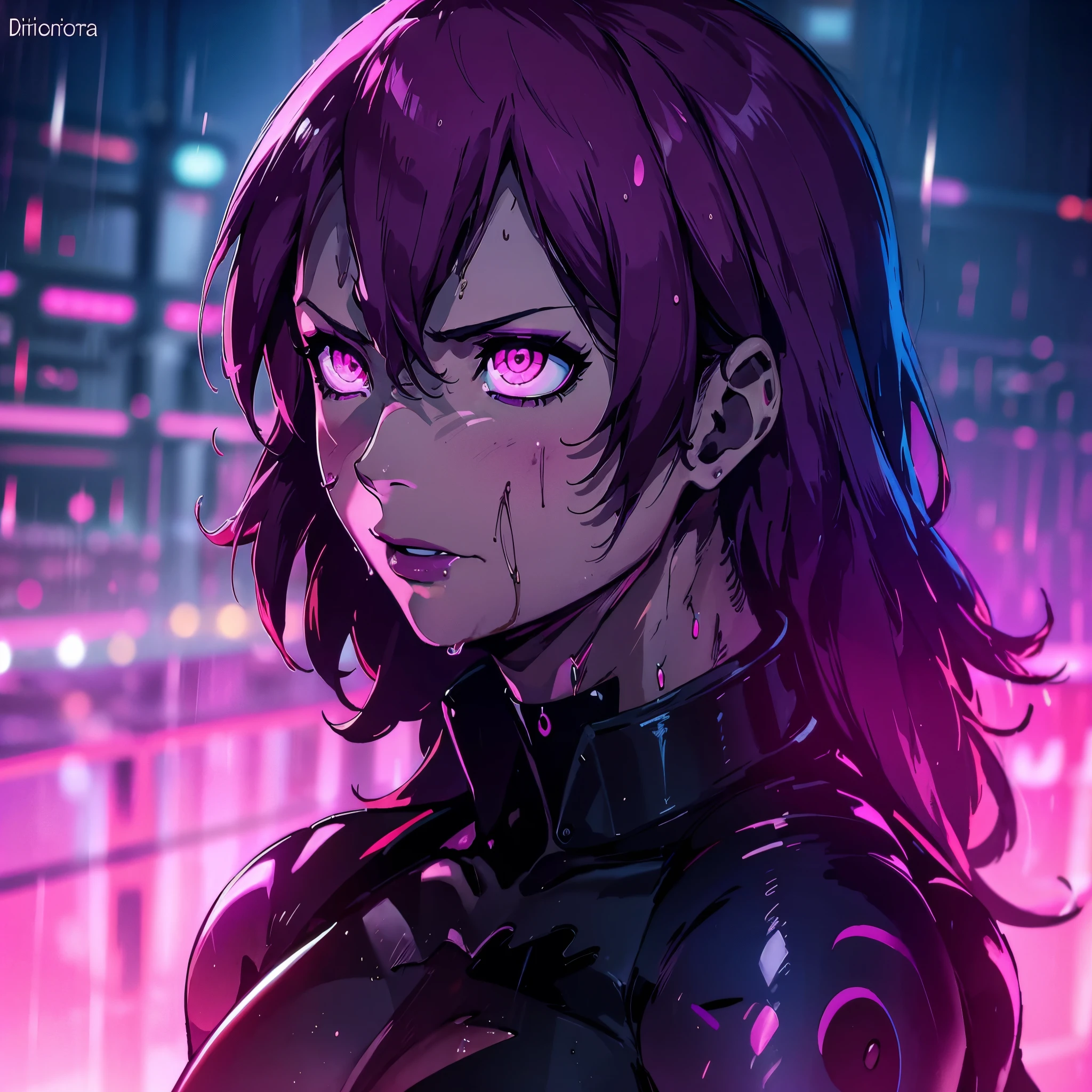 masterpiece, best quality, Persona3Mitsuru, 1 cyberpunk girl, cyberpunk girl with sad expression, you look , blade runner 2049, night, bold colors and patterns, vibrant makeup, Cyberpunk dazzling cityscape, skyscrapers, neon signs, LED lights, bright and vivid color scheme, anime, illustration, beautiful detailed face, intricate details, ultra detailed, 