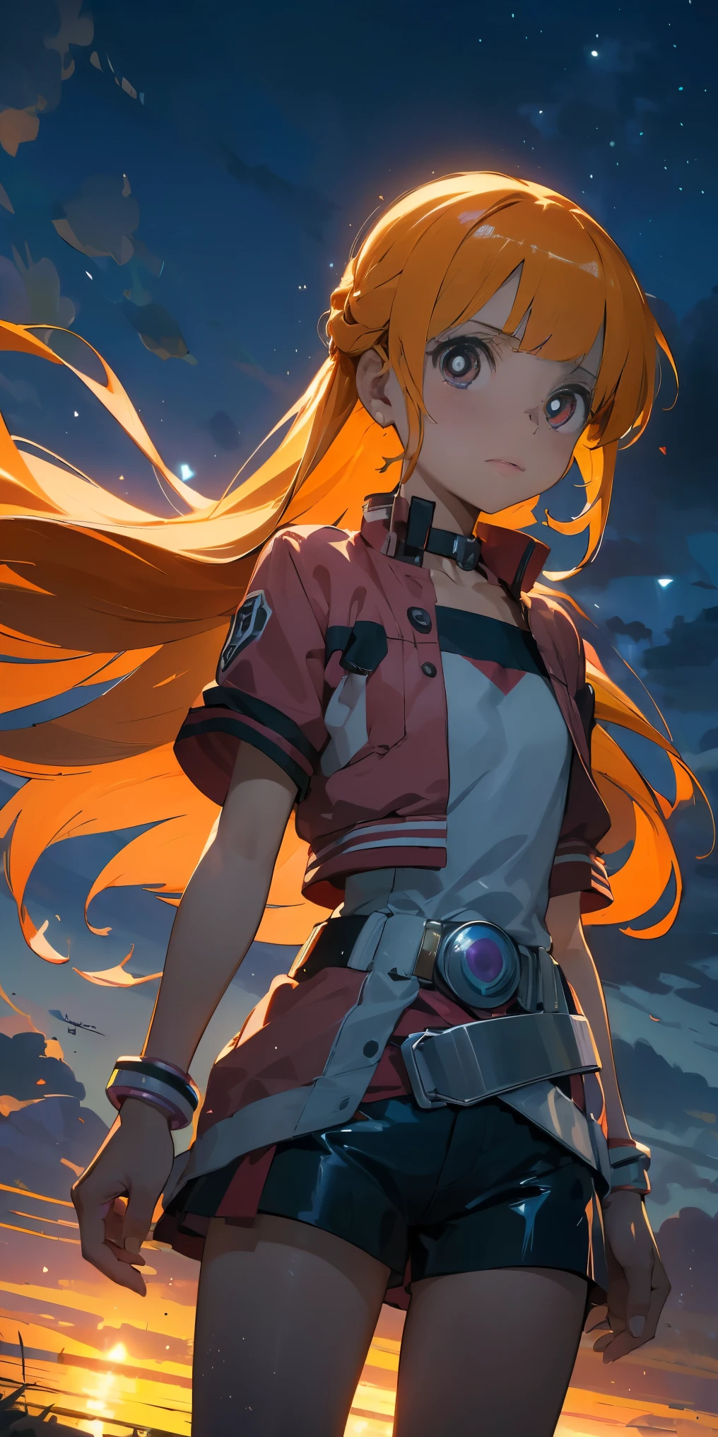 asunayuuki, cabello color naranja， Con dos espadas resplandecientes, Uniforme blanco de combate, Sword Art online adaptation, Trazos rojos que simulan la velocidad del personaje, Modo de batalla, (ultrarrealista), {Fondo de pantalla extremadamente detallado de la unidad CG 8k}, Vastas fotos de paisajes, (A central vision that prioritizes the whole character., (Vista de campo abierto), (low angle shot), (destacar: 1.5), (baja iluminancia: 1.0), (warm light source: 1.0), detalles intrincados, (Colores iridiscentes: 1.5), (bright lighting), (atmospheric lighting), sword art online, dreamer, animado