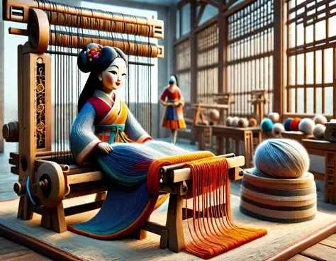 China&#39;s unique high-end carpenter sculpture style，The character is full body，side，（Mechanical doll sitting in front of ancie...