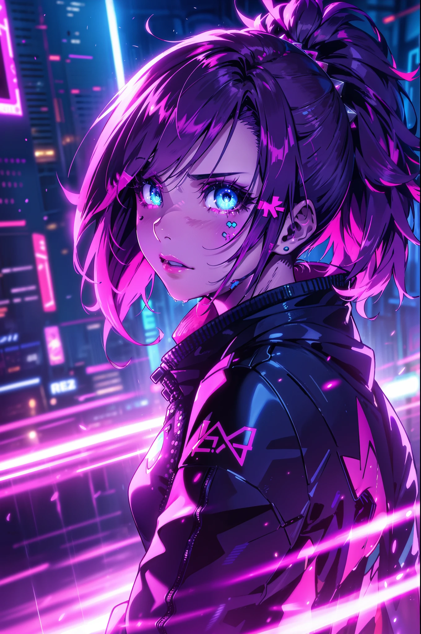 (extremely detailed CG unity 4k wallpaper),(masterpiece),(best quality),(ultra-detailed),(best illustration),(best shadow),(absurdres),(detailed background), Cyberpunk girl, you look lonely scene, bladerunner 2049, night, Neon lights, Crying, Highly detailed face,Harajuku-inspired pop outfit, bold colors and patterns, eye-catching accessories, trendy and innovative hairstyle, vibrant makeup,, Fancy makeup,