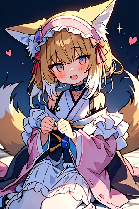 anime girl, wolf, happy, kimono