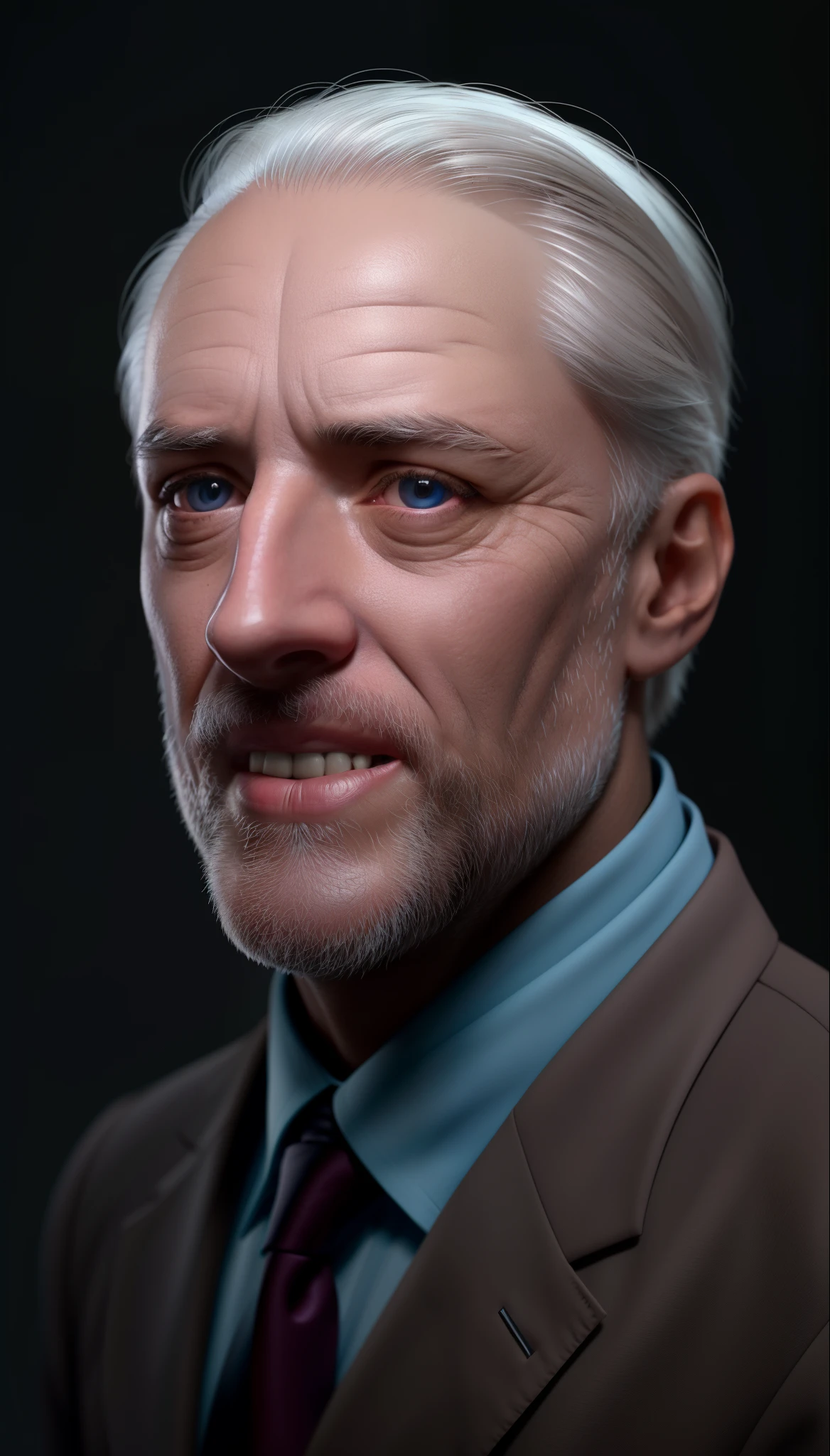 un primer plano de un hombre con traje y corbata con una mirada espeluznante, retrato cinematográfico del busto, retrato humanoide, retrato de humanoide masculino, arte conceptual oscuro fotorrealista, roland zilvinskis 3d hacer arte, retrato cinematográfico realista, retrato de personaje de primer plano, por Andrei Kolkoutine, stefan koidl inspirado, inspirado por el lema verehin