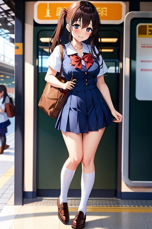 1girl,full body,masterpiece,best quality,train,school girl,smile,STATION,