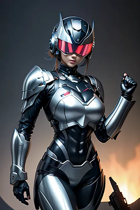 female robocop solo、armor that completely covers the whole body、very large armor、helmet to hide eyes、rainbow armor、armor that co...