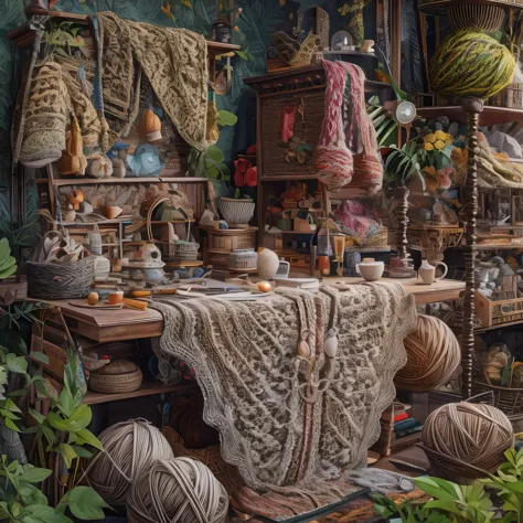 (La best quality,high resolution,super detailed,actual),Lovely knitting station，A masterpiece full of fantasy elements）））， （（bes...