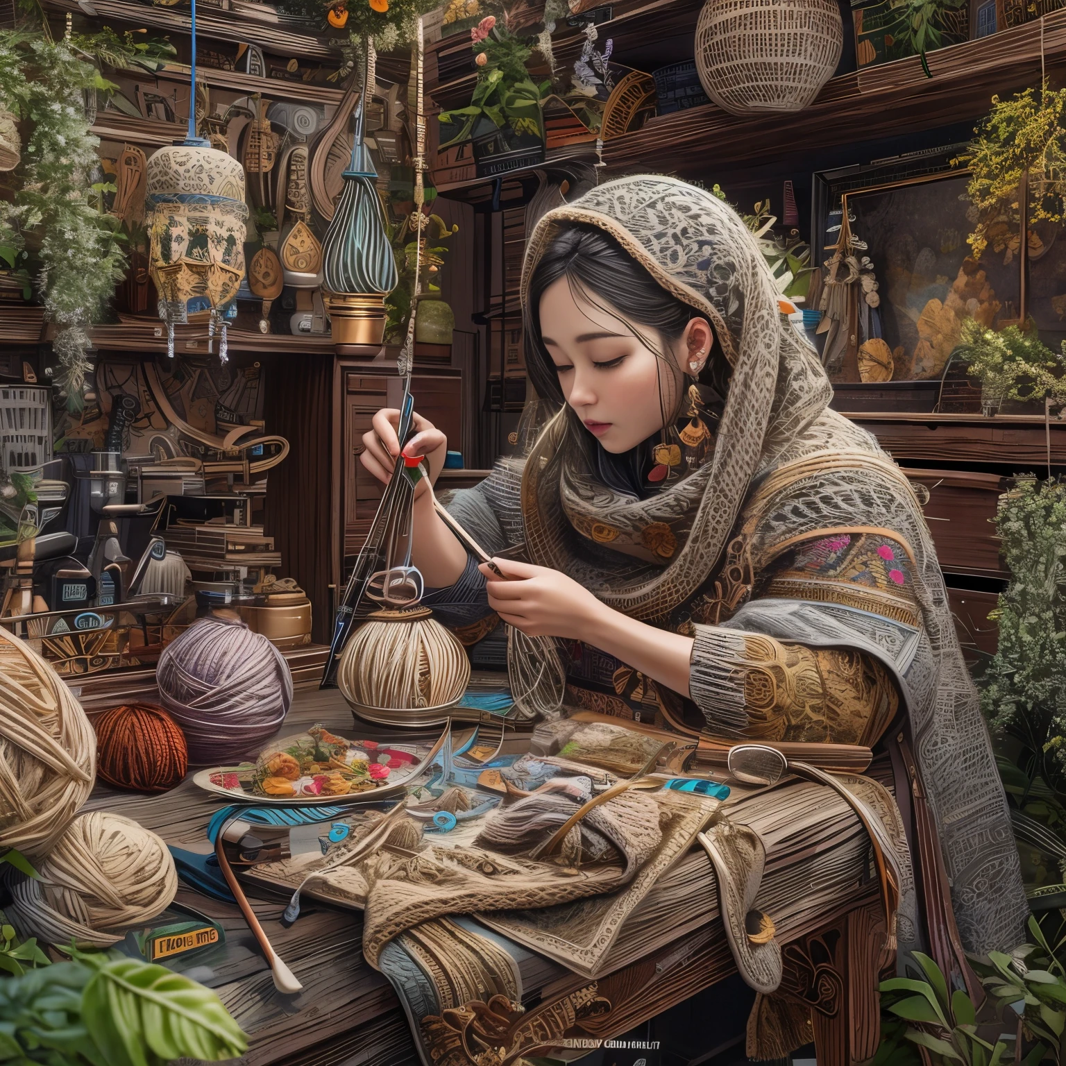 (La best quality,high resolution,super detailed,actual),Lovely knitting station，A masterpiece full of fantasy elements）））， （（best quality））， （（intricate details））（8k）