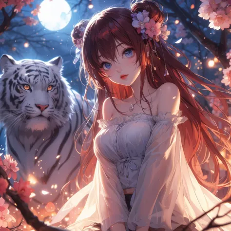Anime girl with blue eyes and white tiger in background, anime style 4 k, anime art wallpaper 4k, Anime Art Wallpaper 4k, anime ...