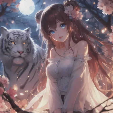 Anime girl with blue eyes and white tiger in background, anime style 4 k, anime art wallpaper 4k, Anime Art Wallpaper 4k, anime ...