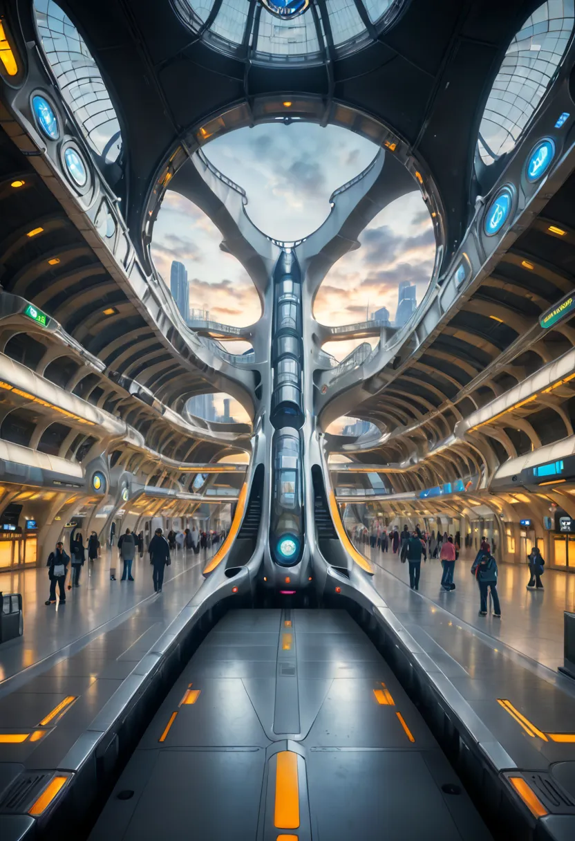 (futuristic train station:1.5) , Mejor calidad:1.4, Obra maestra:1.4, Trabajo representativo, arte oficial, profesional, Ultra i...