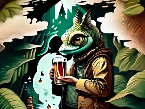 cute newt drinking beer