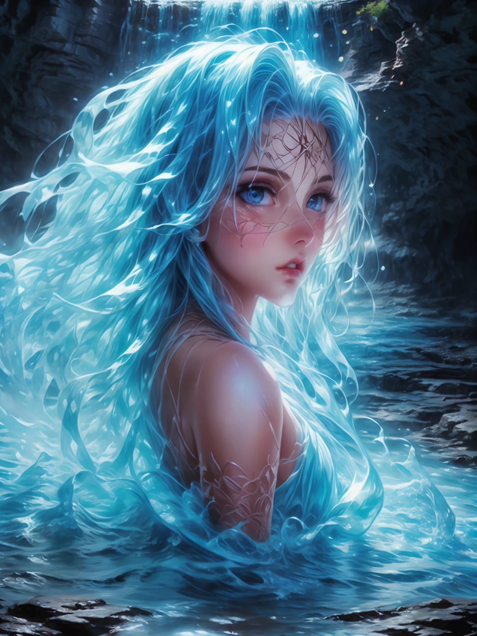 best quality,4k,highres,masterpiece:1.2,ultra-detailed,realistic:1.37,girl hit by waterfall,portrait,waterfall,lush greenery,flowing water,soaking wet,wet hair,glistening drops,beautiful detailed eyes,beautiful detailed lips,water splashing,emerald pool,dynamic movement,energy,serene expression,candid shot,ethereal lighting,vivid colors,contrast,refreshing,unforgettable moment,close-up,frozen in time,emotional,poetic,photography