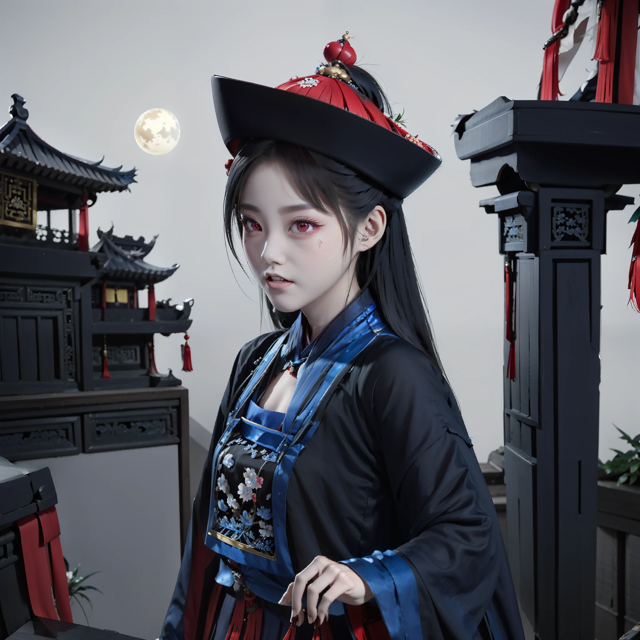 There is one wearing a black hat、Woman in red dress, palace ， a girl in Hanfu, Hanfu, Hanfu, Wearing ancient Chinese clothing, white Hanfu, Paired with ancient Chinese costumes, Traditional Chinese costumes, Chinese girl, Chinese style, Moon themed clothing, chinese woman, traditional beauty, beautiful fantasy queen, beautiful figure painting, ancient chinese art style