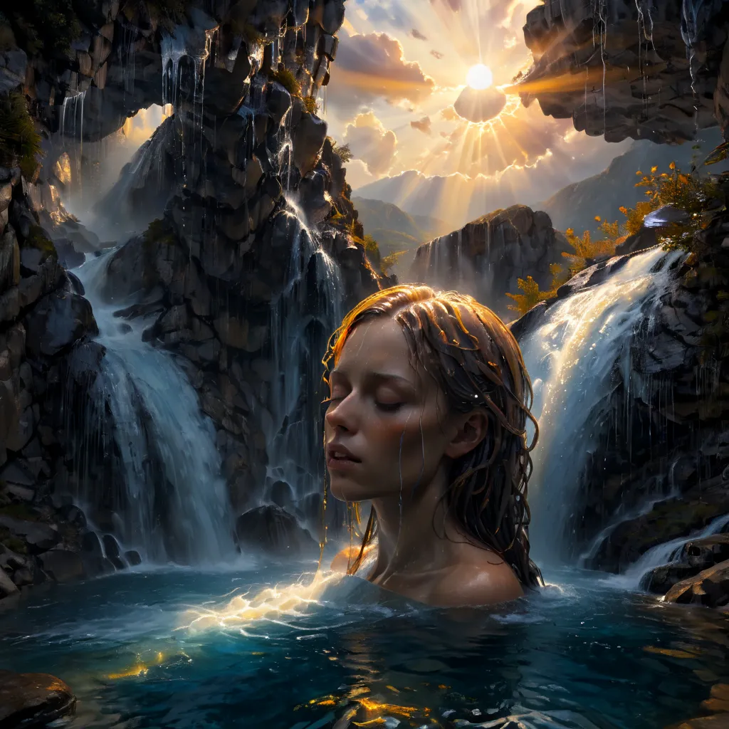 High Resolution, High Quality, Masterpiece. Surreal landscape integrating a human face with closed, peaceful eyes into a mountai...