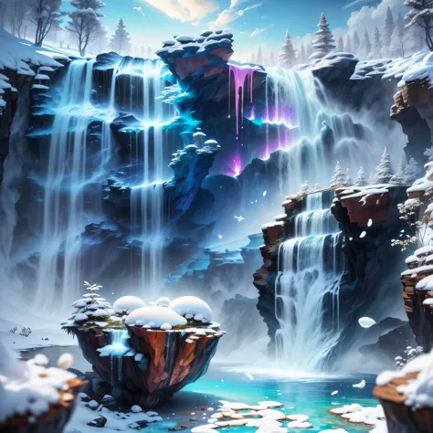 (La best quality,high resolution,super detailed,actual)，Waterfall formed by jelly，snow，（（A masterpiece full of fantasy elements）...