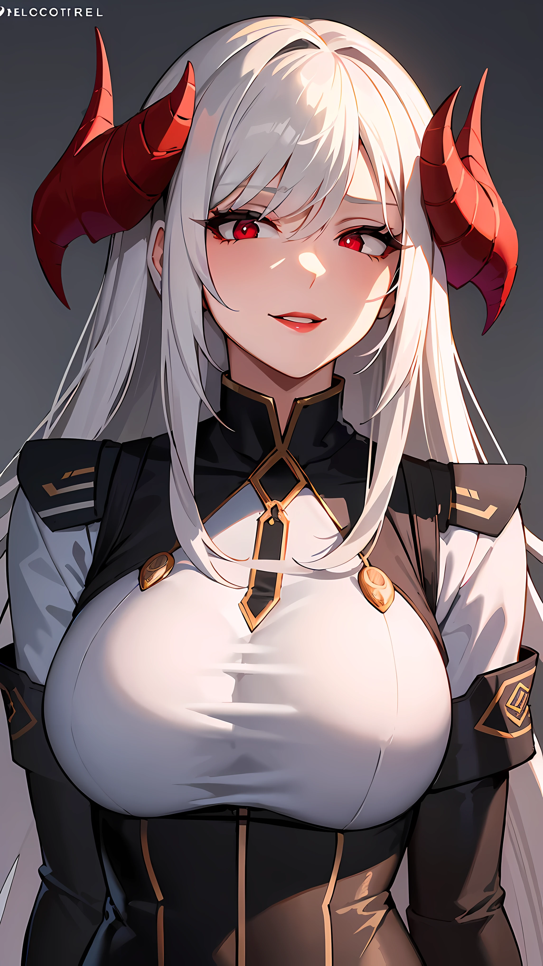 Anime girl with horns and a white shirt with red eyes - SeaArt AI