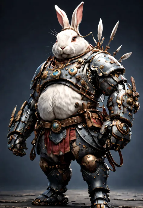 photorealistic portrait of dressed animals - a ((fat)) rabbit warrior,(brave pose), high quality,(lovely) ,intricate detailed gi...