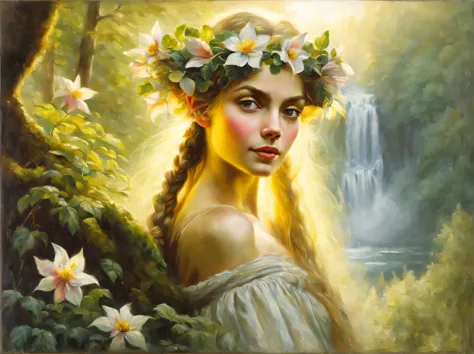 Oil painting on canvas Oil painting on canvas with double exposure effect, (in the foreground is the dreamy face of a beautiful ...