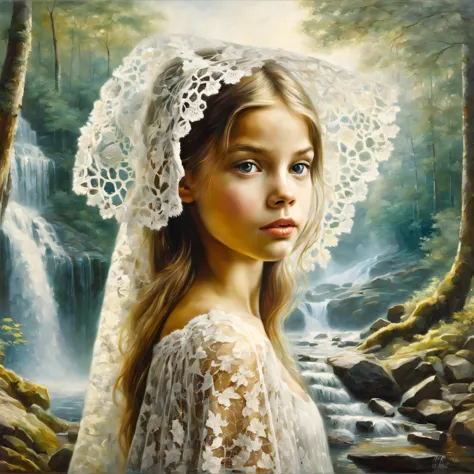 oil painting on canvas oil painting on canvas with double exposure effect, (in the foreground is the dreamy face of a beautiful ...