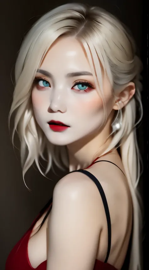 one girl、unparalleled beauty、cute face、red face、fine eyes、(((vampire、deep red eyes、black lips、No expression)))、dark fantasy、Drif...