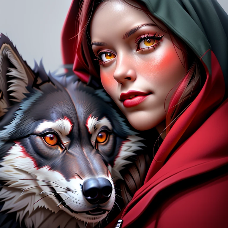 Garota com capuz vermelho abraçando um lobo na floresta, Chapeuzinho Vermelho, Chapeuzinho Vermelho, vestido com um belo manto vermelho, Capuzes vermelhos, lobo angie, ladrão chapeuzinho vermelho, garota lobo, Lobos e seus tesouros, Meio Lobo, lobo como um humano, foto de retrato, Meio homem Meio Lobo, lobo, companheiro lobo, usando um capuz escarlate