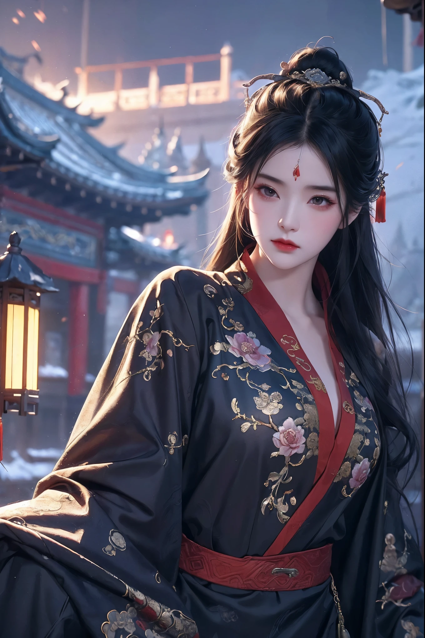 (extremely detailed 8K wallpaper),(ultra-detailed),(best quality),(masterpiece),(highly detailed),(cinematic lighting),(Original),Cold ligh，moody,(Chinese elaborate-style painting ),32K depth of field,1girl,solo