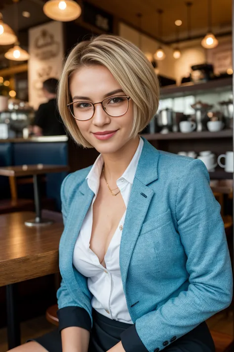 25 year old European girl, (blonde hair with pixie cut), ((portrait)), pale skin, athletic body, dimples, bob cut, (smile), look...