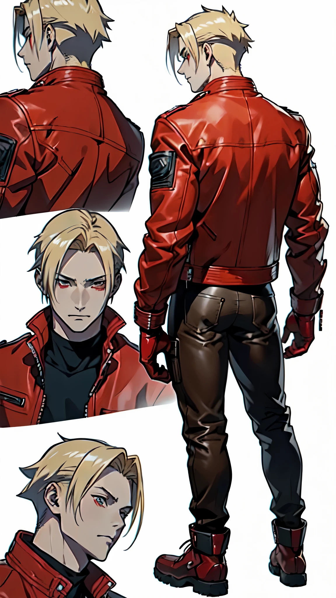 A close up of a person in a red jacket and black pants - SeaArt AI