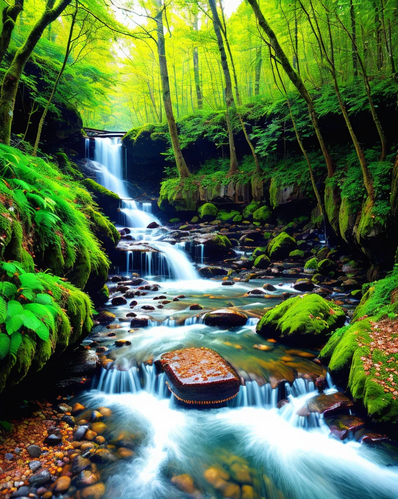 beste Qualität,ultra-detailliert,HDR,highres,realistisch,Landschaft,waterfall,natürlich,spritzendes Wasser,neblig,majestätisch,Felsen,kaskadierendes Wasser,Umgeben von üppigem Grün,Bäume und Büsche,erfrischend,Morgensonne,Sprudel,schroffe Klippen,sprühen,pristine,serene,tiefes Wasserbecken,Schaum,dynamische Bewegung des Wassers,Grollen,erfrischend,ruhig dem Klang des Wassers lauschen,friedlich,murmelndes Wasser,green moss-covered Felsen,still,Gelassenheit,Harmonie,majestätisch beauty of nature,Wassertropfen,Sonnenlicht, das durch die Blätter fällt.