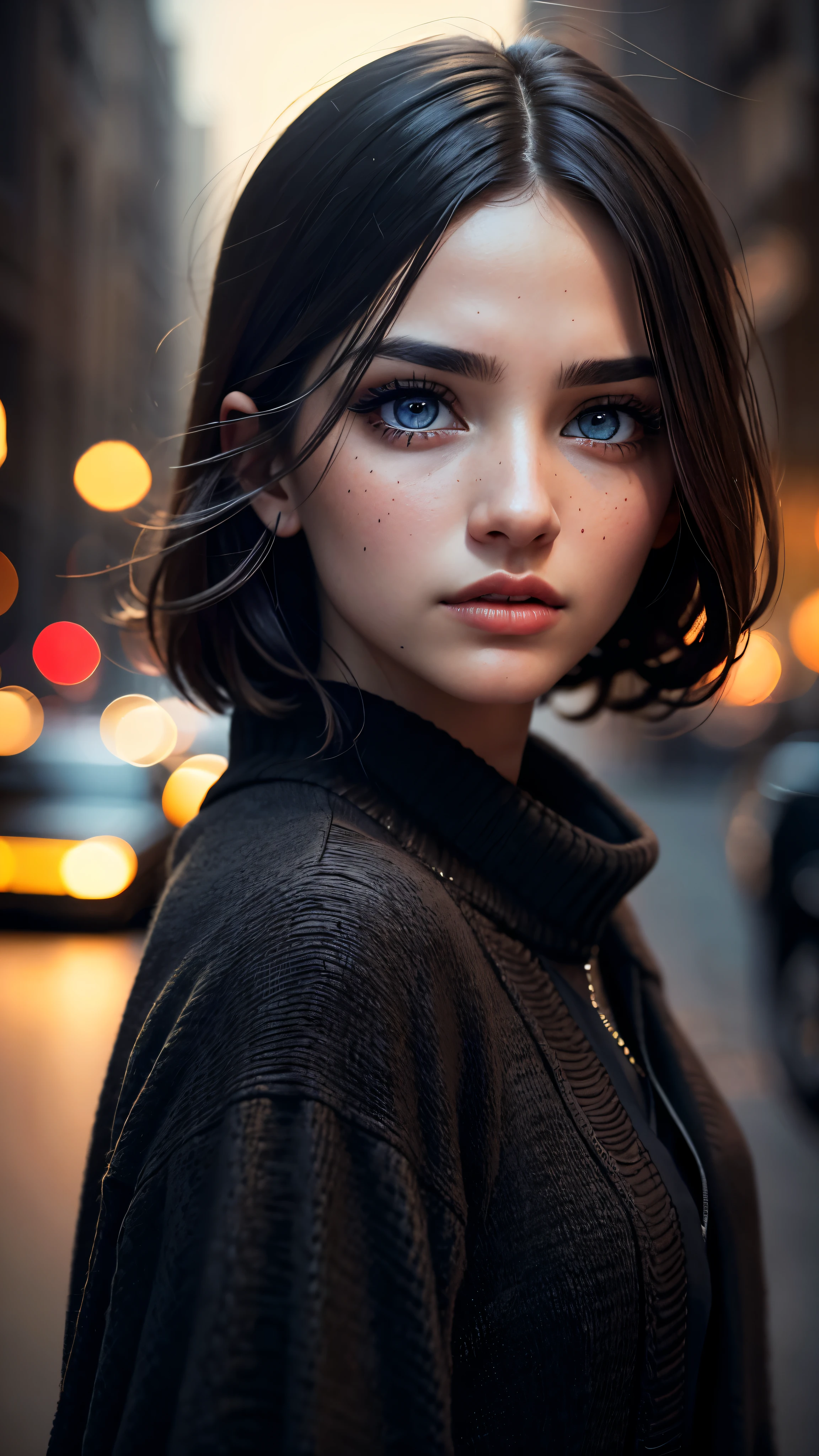 beautiful detailed eyes, beautiful detailed lips, extremely detailed eyes and face,long eyelashes, realism, high resolution, vibrant colors, urban setting, street view, nighttime scene, atmospheric lighting, moody ambiance, shadows and highlights, confident pose, serious expression, dynamic composition, cinematic style.