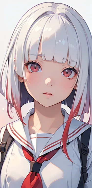 (8K、highest quality、masterpiece:1.2)、Super detailed、super resolution、Realistic、1girl、(white gradient hair：1.5)、((blunt bangs:1.5...