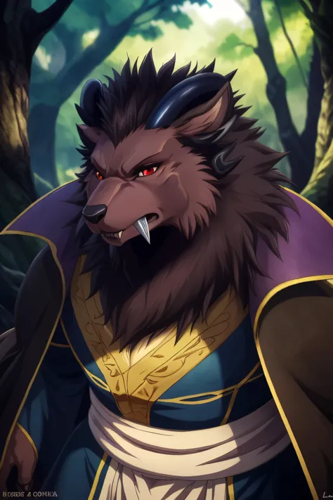  (Best quality, 32К HDR:1.2, ultra detailed, Realistic, photoRealistic, Masterpiece,) Official art, sacrificial princess and king of beasts, full body view, I look at the viewer, One, Male, Beautiful, majestic beast, dark lilac brown fur, black mane, Majes...